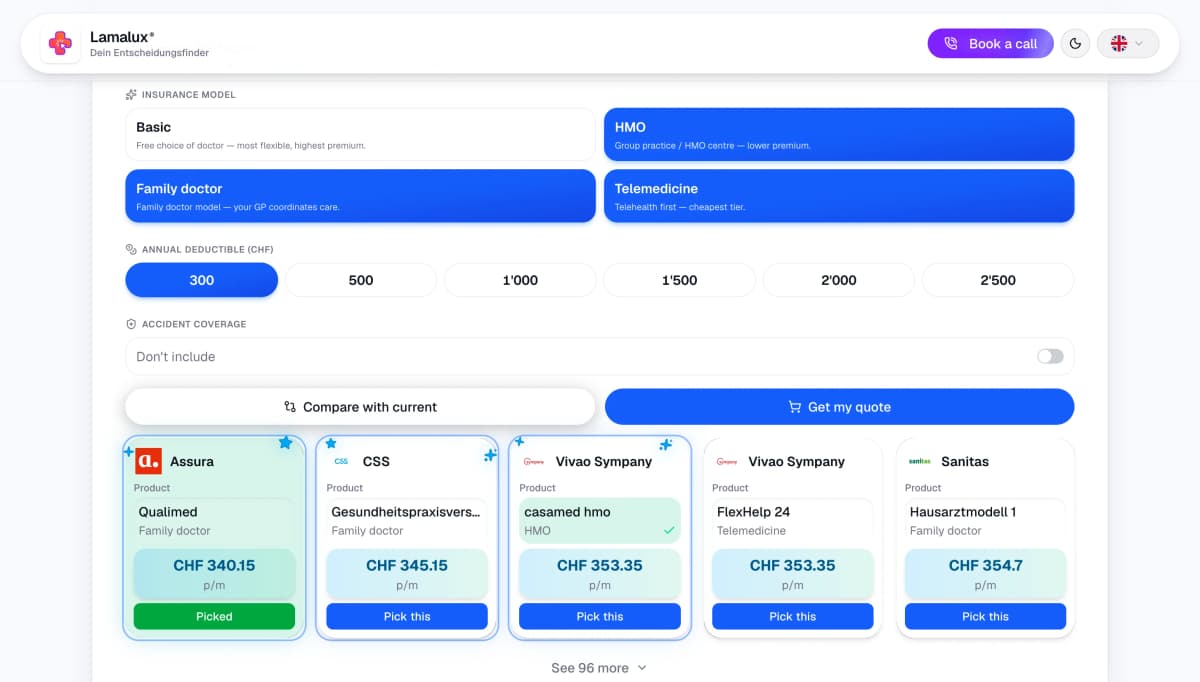 Lamalux App — Transparent Swiss Health Insurance Comparison